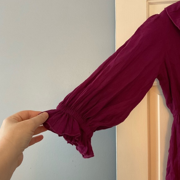 Free People Morning Light Mini Dress Purple Ruffled Tie V Neck Boho Size S - Picture 4 of 11